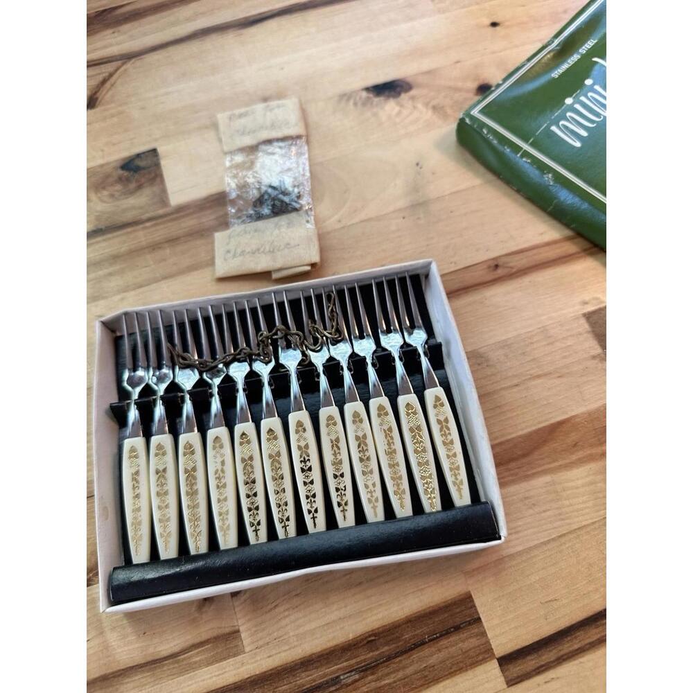 Vintage Mini Forks 12 Hors d'oeuvres Appetizer Cheese Stainless Japan